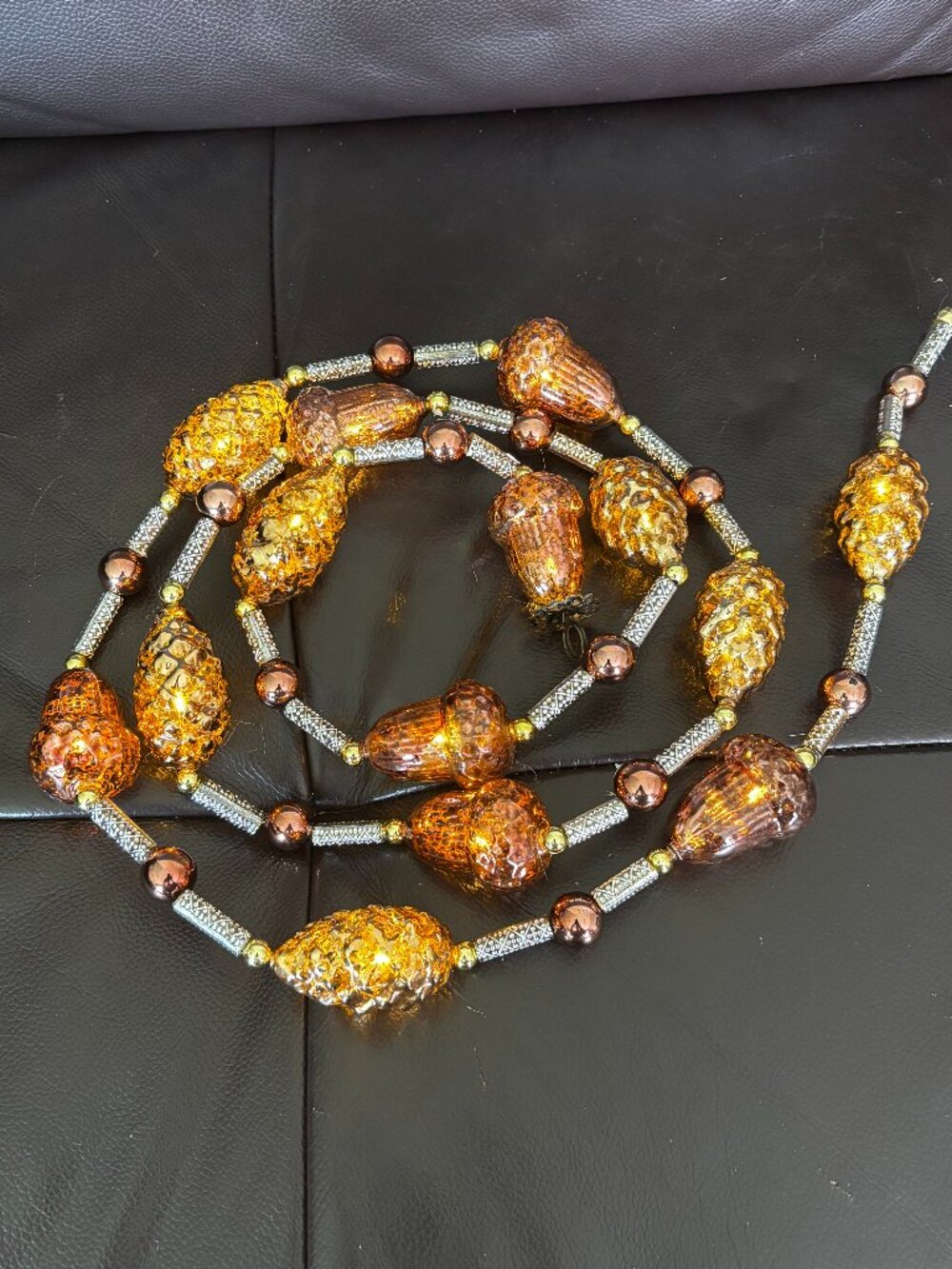 Home Reflections 5’ Mercury Glass Pinecone & Acorn Light Strand - Fall Decor